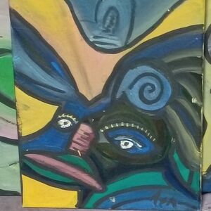 "AFRICAN BIRD MAN" Vibrant Abstract Canvas with Blue and Yellow Hues